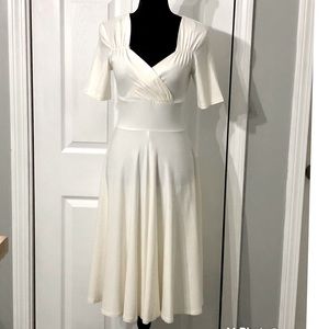 Women's 50s Pin Up Pleated Ivory Swing Dress-Small